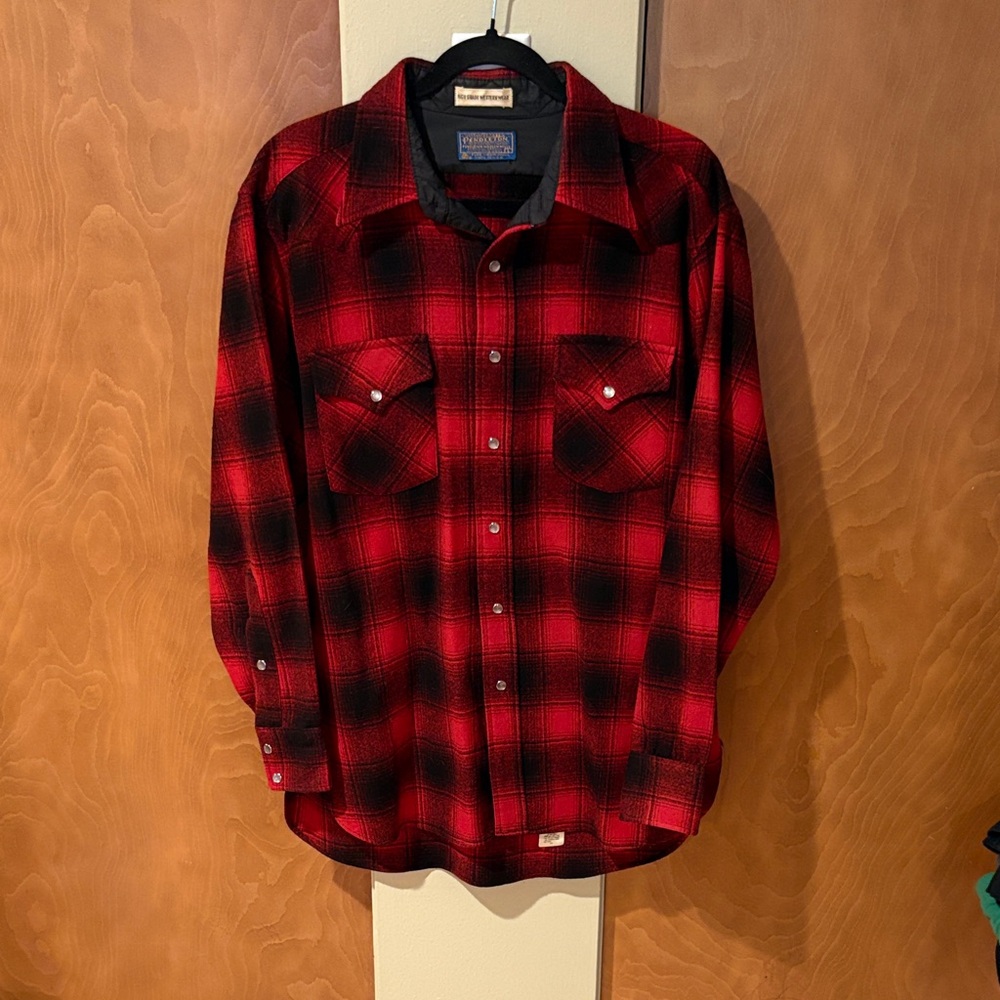 Vtg Pendleton Mackinaw Cruiser Virgin Wool Red Buffalo Plaid Jacket Medium USA